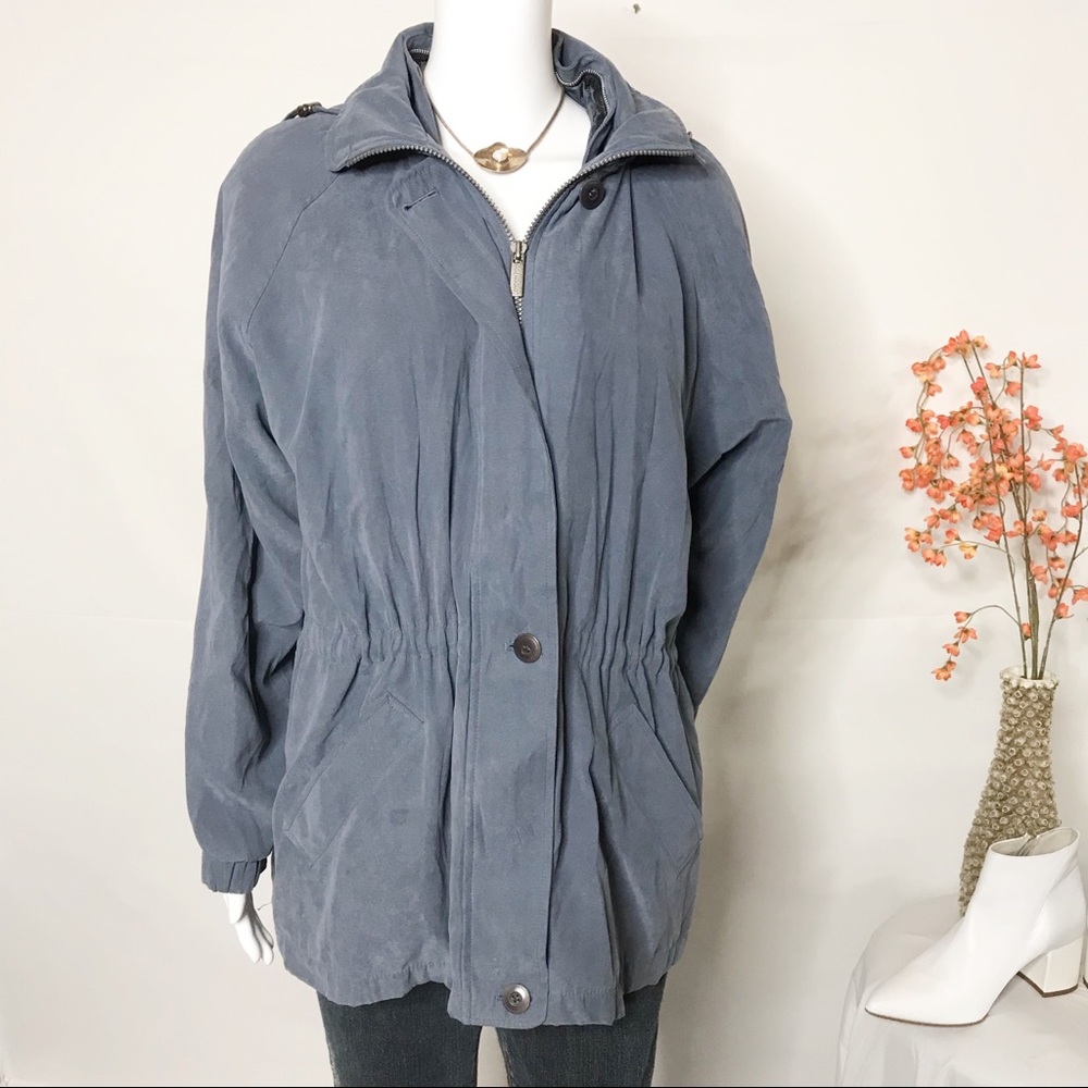 London Fog Blue Jacket With Hood Sz L